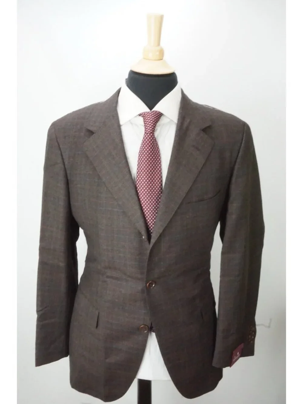 Sartoria Partenopea Brown Blue Plaid 2 Pc Suit Jacket Pant 54 EU NEW